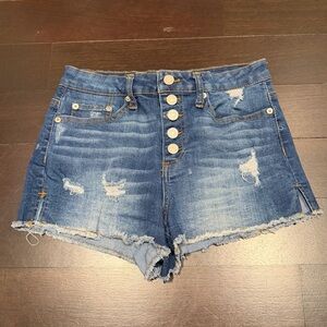 Forever 21 Button-Up Blue Jean Shorts| Small Rip Details | Size 27